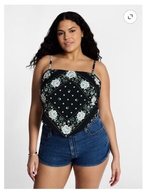 Kacey Lee Floral Bandana Handkerchief Cami Top - Black